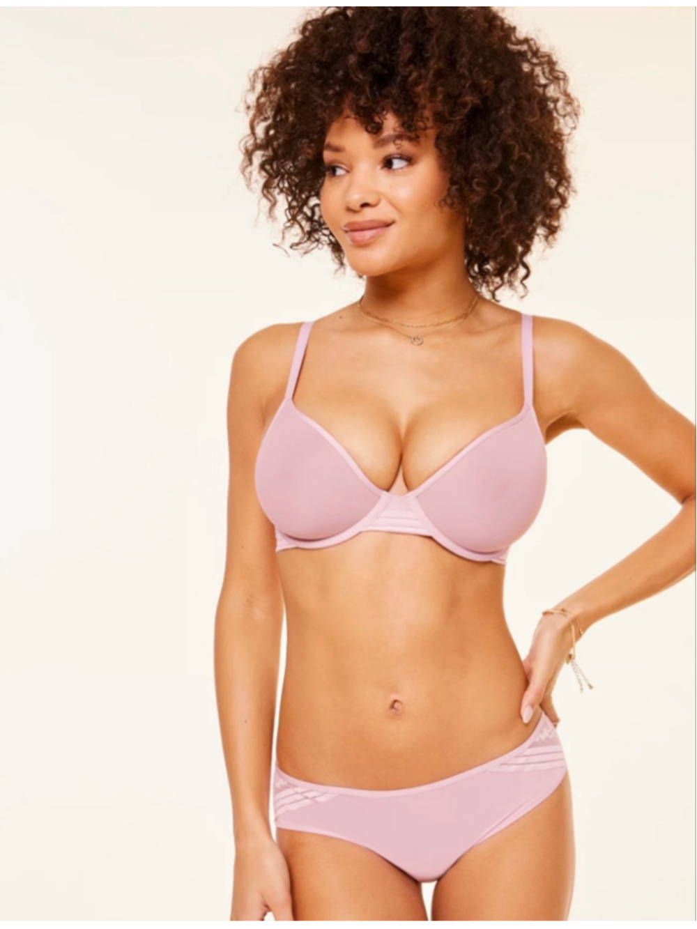 Adore Me Amelia T Shirt Bra Panty Set 34C M Mauve Lace NWT